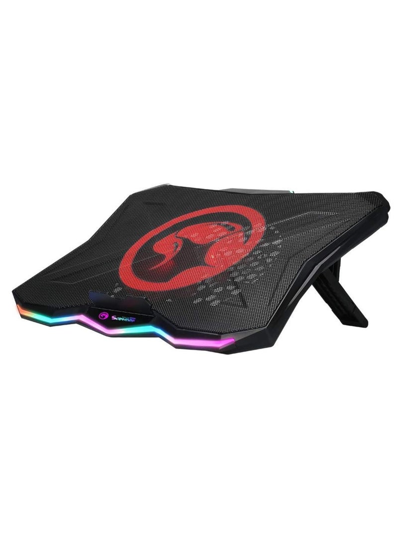 MARVO Scorpion 17" RGB Laptop Cooling Fan With 2 Port Usb Hub - 180mm Single-Fan Design And Adjustable Stand Angle  - Image 1