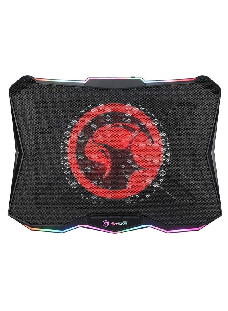 MARVO Scorpion 17" RGB Laptop Cooling Fan With 2 Port Usb Hub - 180mm Single-Fan Design And Adjustable Stand Angle  - Image 2