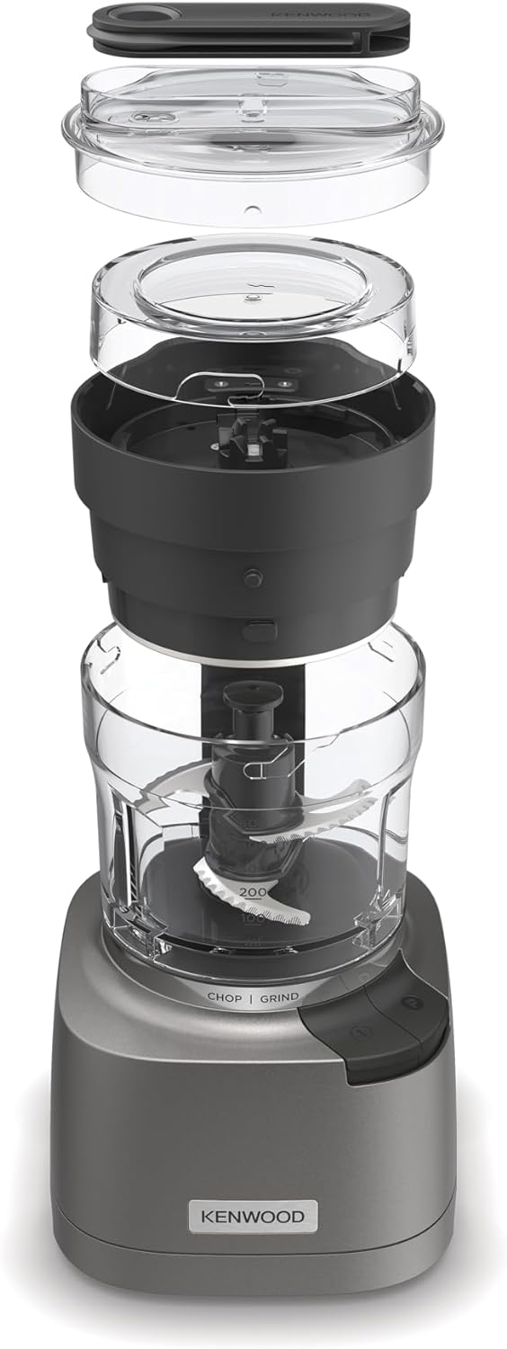 كينوود KENWOOD 2-in-1 Chopper + Grinder 1000W Powerful Metal Grinder and Electric Chopper with Eversharp Quadblades, Dripper Pro, Spatula for Wet & Dry Chopping & Grinding CHP80.000SI Grey 0.5 L 1000 W CHP80.000SI Grey  - Image 4