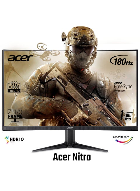 27" Inch Curved Nitro Gaming Monitor, Full HD (1920x1080) VA, 180Hz Refresh Rate, ZeroFrame 1500R 16:9 1ms Response Time (VRB) 250nits, AMD FreeSync Premium, 2xHDMI DP MM Audio Out HDR10 FreeSync Premium H.cable x1 - ED271 P3bmiipx | Black