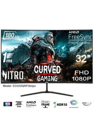 Nitro Gaming Monitor 32" Inch Curved, Full HD (1920x1080) VA, 180Hz, ZeroFrame 16:9, 1ms(VRB) 250nits, AMD FreeSync Premium, 2xHDMI DP MM Audio Out HDR10 FreeSync Premium H.cable x1 - ED320QR P3biipx Black - pnsku/N70093702V/45/_/1724241830/146f8f6f-2cdc-4f38-b6b1-d1c7dd907dc8