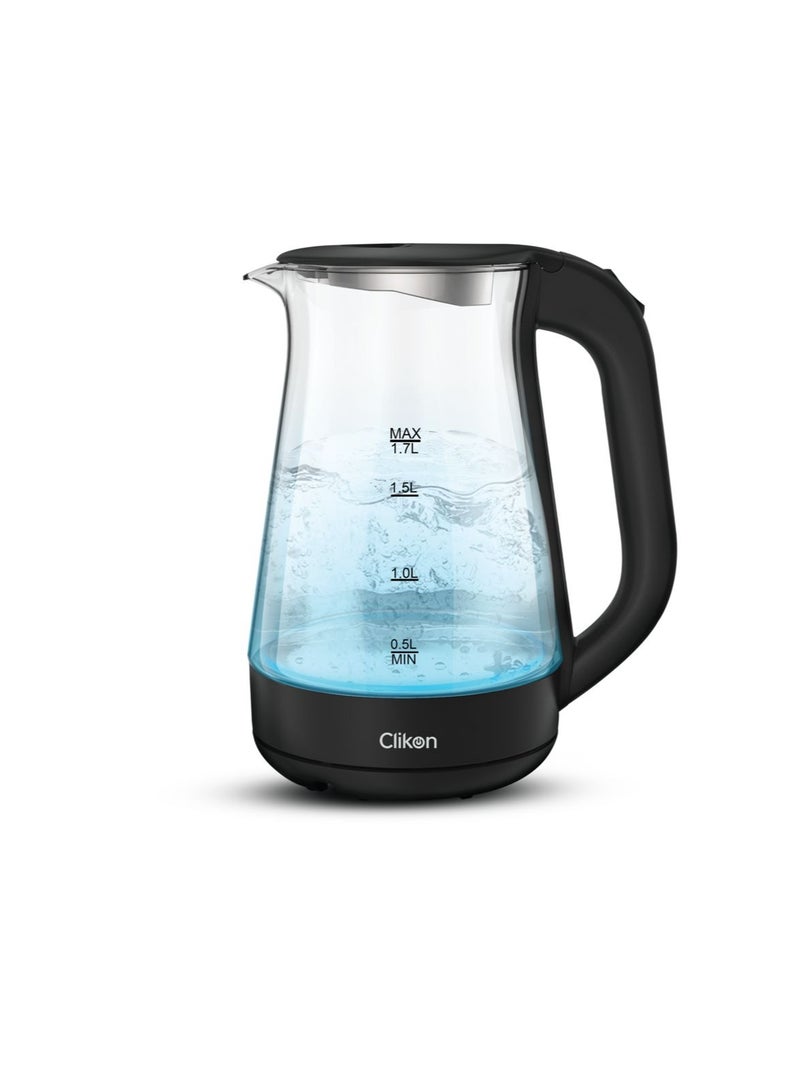 Clikon 1.7 Liter Glass Body Electric Cordless Kettle with 360° Swivel Base,Auto Cut-off Function, LED Indicator, 1850-2200W, 2 Years Warranty 1.2 kg 2200 W CK5147 Black  - Image 1