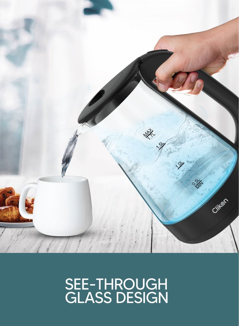 Clikon 1.7 Liter Glass Body Electric Cordless Kettle with 360° Swivel Base,Auto Cut-off Function, LED Indicator, 1850-2200W, 2 Years Warranty 1.2 kg 2200 W CK5147 Black  - Image 3
