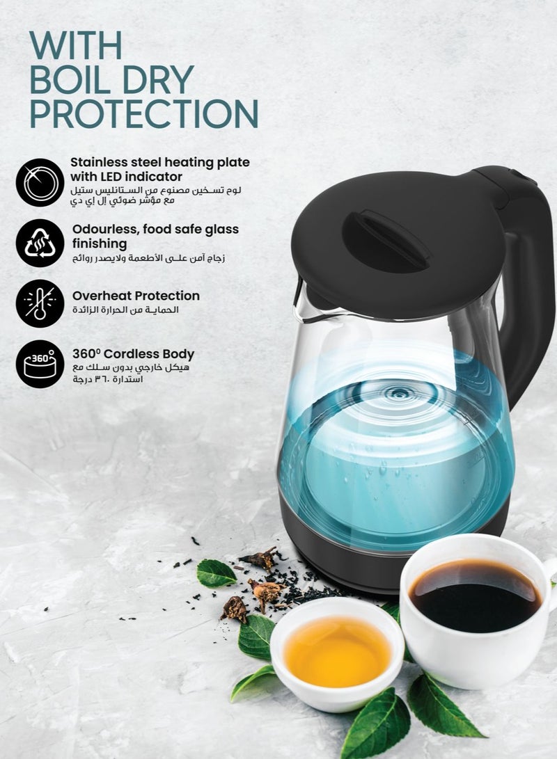 Clikon 1.7 Liter Glass Body Electric Cordless Kettle with 360° Swivel Base,Auto Cut-off Function, LED Indicator, 1850-2200W, 2 Years Warranty 1.2 kg 2200 W CK5147 Black  - Image 5