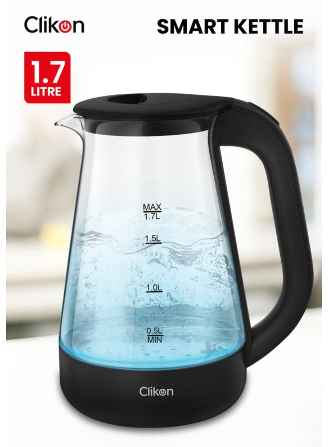 Clikon 1.7 Liter Glass Body Electric Cordless Kettle with 360° Swivel Base,Auto Cut-off Function, LED Indicator, 1850-2200W, 2 Years Warranty 1.2 kg 2200 W CK5147 Black - Image 1