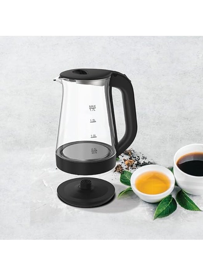 Clikon 1.7 Liter Glass Body Electric Cordless Kettle with 360° Swivel Base,Auto Cut-off Function, LED Indicator, 1850-2200W, 2 Years Warranty 1.2 kg 2200 W CK5147 Black - Image 2