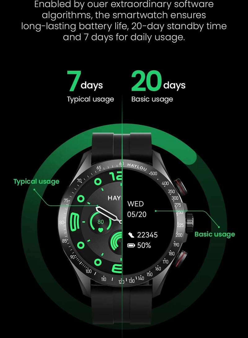 Haylou 300 mAh Smart Watch 1.43" AMOLED Display Smart Watch for Men SpO2 Heart Rate Monitor 20 Days Endurance Smartwatch IP68 Waterproof Fitness Watch for Android iOS Phones Black - Image 5