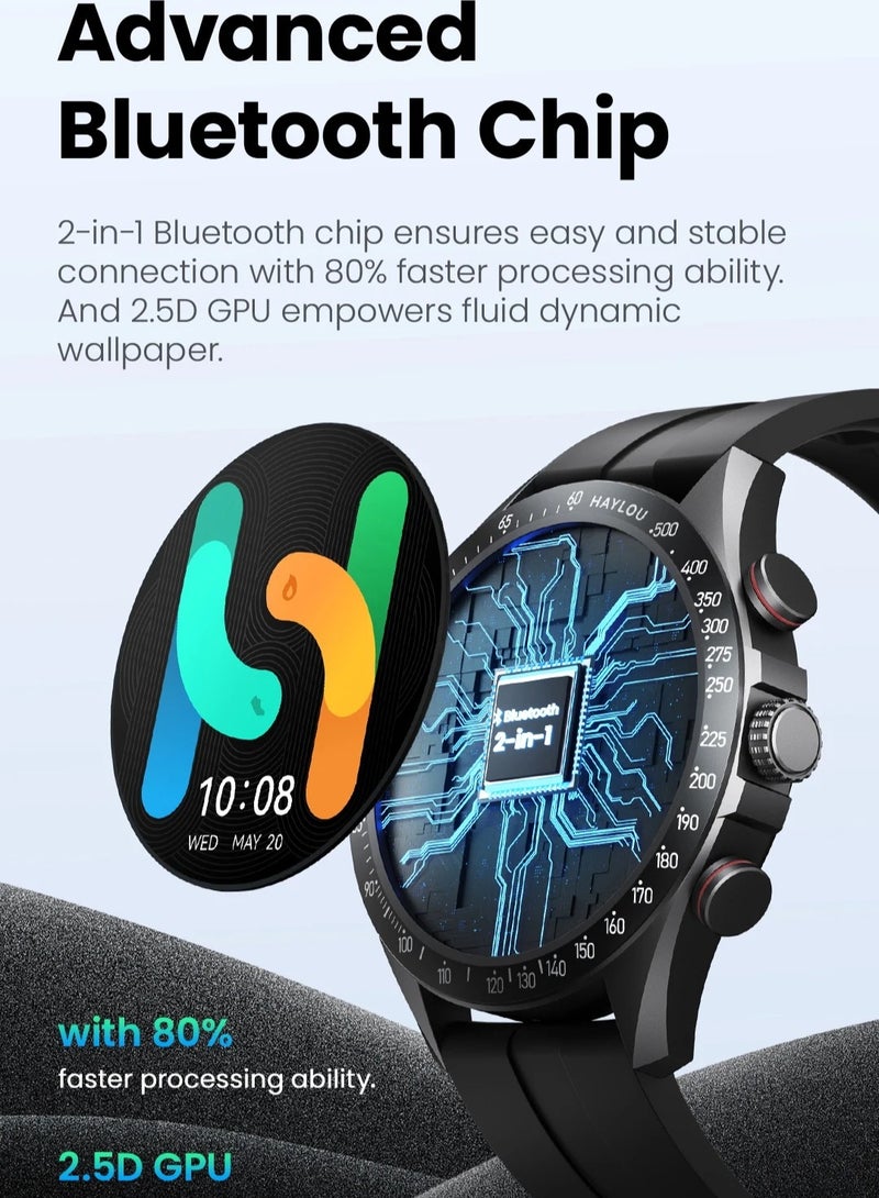 Haylou 300 mAh Smart Watch 1.43" AMOLED Display Smart Watch for Men SpO2 Heart Rate Monitor 20 Days Endurance Smartwatch IP68 Waterproof Fitness Watch for Android iOS Phones Black - Image 4
