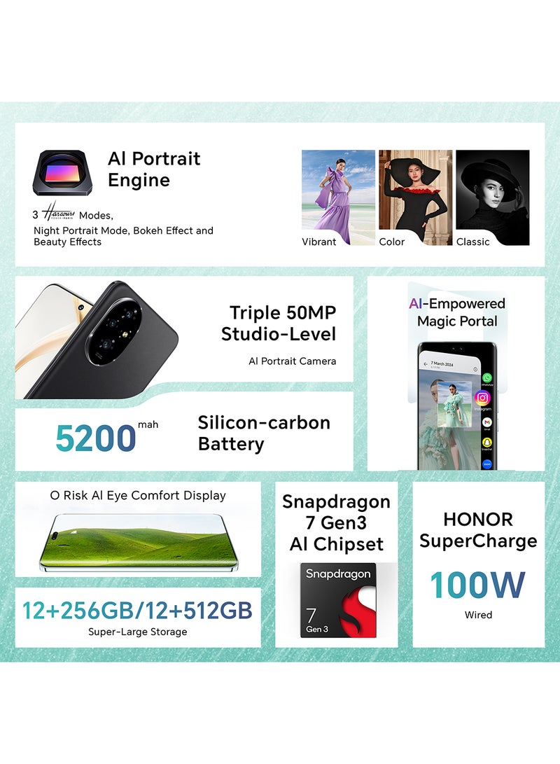 هونور 200 Black 5G Dual SIM 12GB RAM 256GB With Free Choice Band + 1 Year Protection Screen - إصدار الشرق الأوسط - Image 3