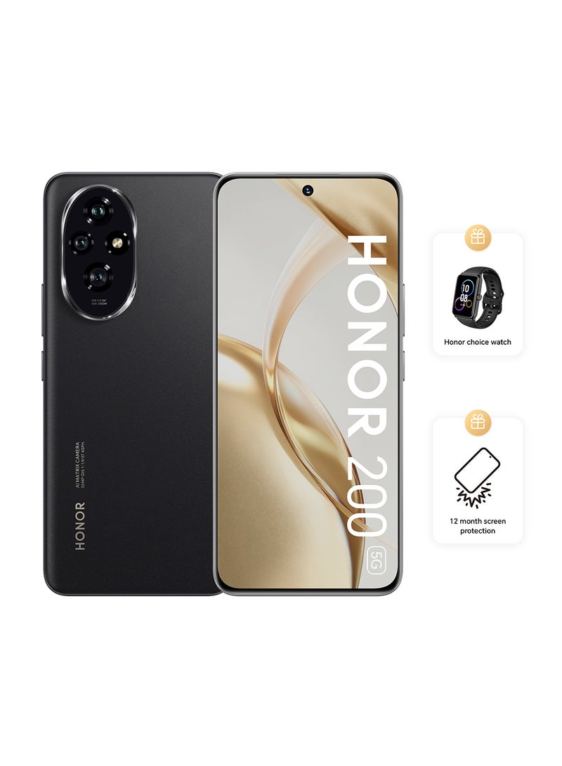 هونور 200 Black 5G Dual SIM 12GB RAM 256GB With Free Choice Band + 1 Year Protection Screen - إصدار الشرق الأوسط - Image 1