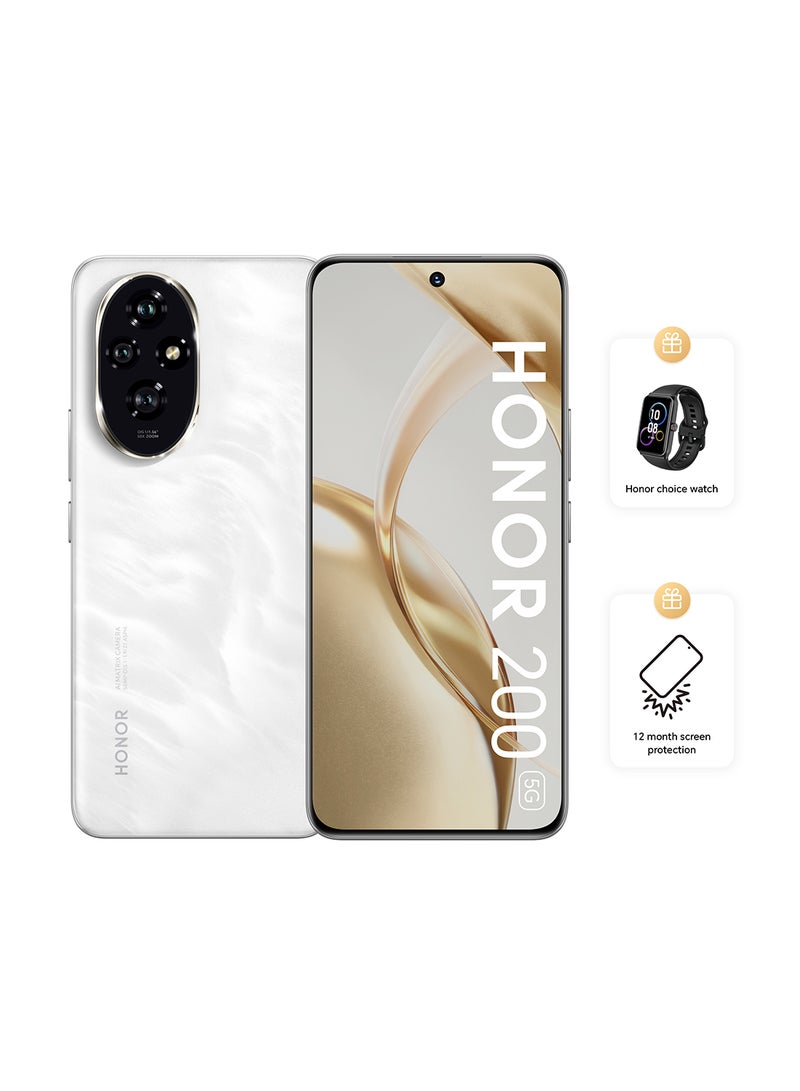 هونور 200 Moonlight White 5G، ثنائي الشريحة، 12 جيجا بايت رام، 256 جيجا بايت مع شريط اختيار مجاني + حماية للشاشة لمدة عام - إصدار الشرق الأوسط - Image 1