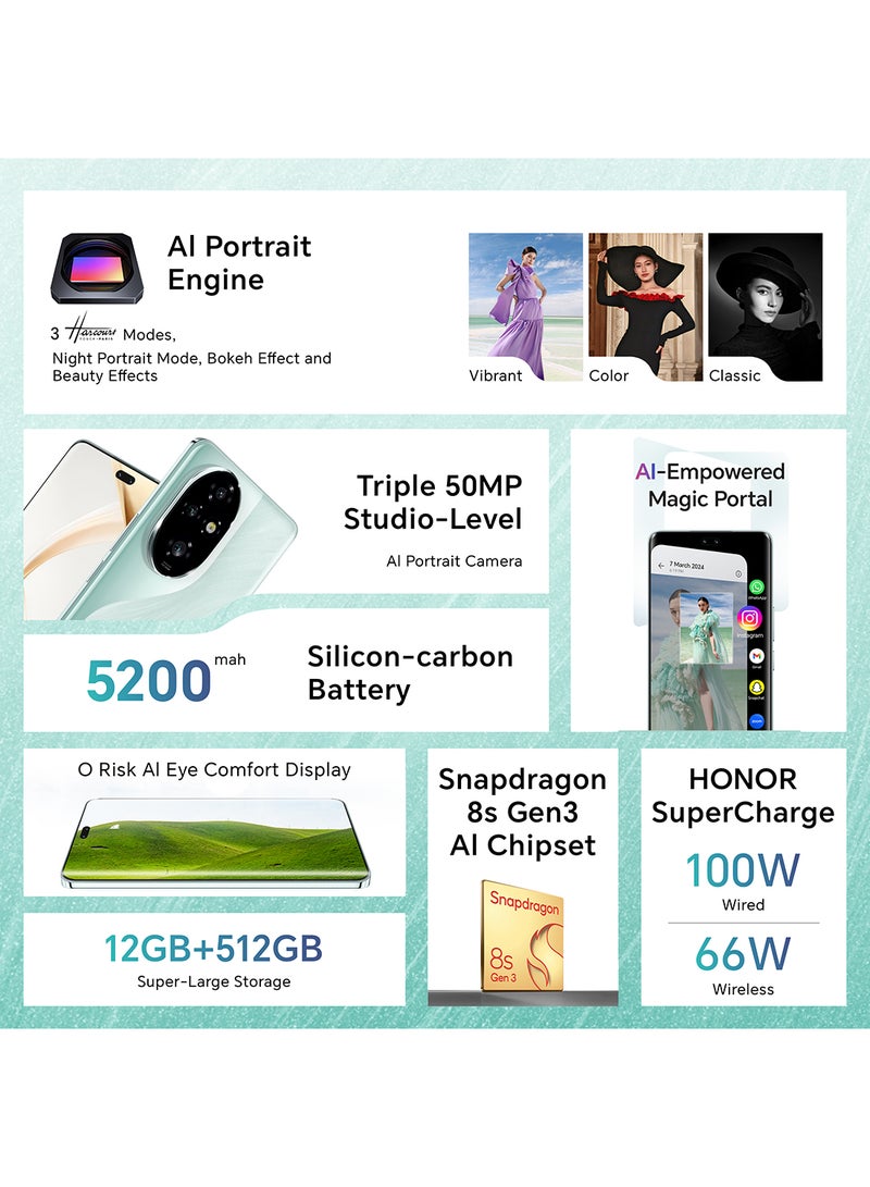 هونور 200 Pro Ocean Cyan 5G، ثنائي الشريحة، 12 جيجابايت رام، 512 جيجابايت مع ساعة اختيار مجانية + حماية للشاشة لمدة عام - إصدار الشرق الأوسط - Image 3