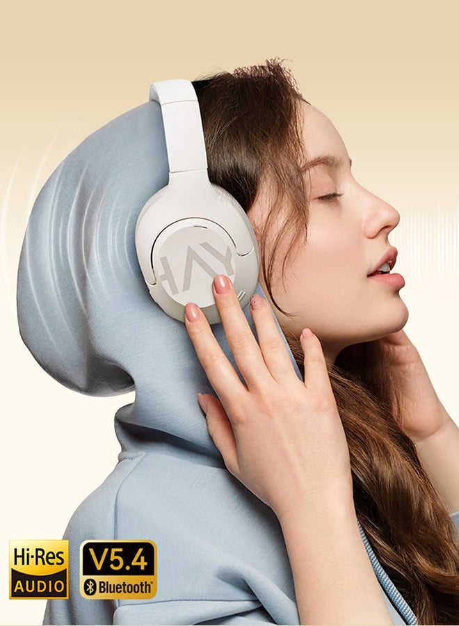 Haylou - S30Pro Wireless Bluetooth 5.4 Headphones 43dB Adaptive Noise Cancelling Headsets 40mm Driver 80H Playtime Earphones Off White - Image 1