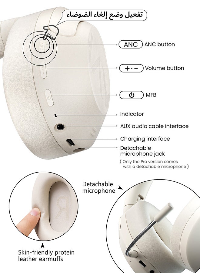 Haylou - S30Pro Wireless Bluetooth 5.4 Headphones 43dB Adaptive Noise Cancelling Headsets 40mm Driver 80H Playtime Earphones Off White - Image 1
