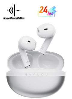 Haylou Wireless Earphones Bluetooth 5.3 Headphones ENC Noise Reduction IPX4 Waterproof  Sport Earphones Up to 24 Hours of Battery Life Silver  - Image 1