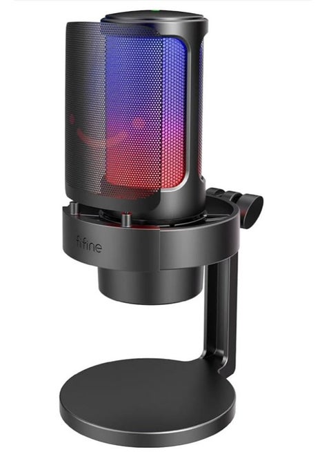 ميكروفون ألعاب FIFINE، ميكروفون USB للكمبيوتر الشخصي للبث المباشر، والبودكاست، والتسجيل، وميكروفون مكثف لسطح مكتب الكمبيوتر على Mac/PS4/PS5، مع التحكم في RGB، وكتم الصوت، ومقبس سماعة الرأس، وفلتر البوب، وحامل AmpliGame - A8