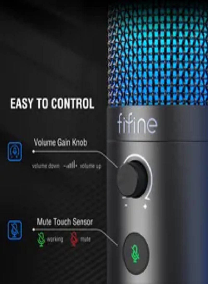 FIFINE - FIFINE Gaming PC USB Microphone, Podcast Condenser Mic with Boom Arm, Pop Filter, Mute Button for Streaming, Twitch, Online Chat, Computer Mic for PS4/5 PC Gamer Youtuber-AmpliGame- T669 Pro 3 FIFINE T669 Pro 3 FIFINE T669 Pro3 - Image 1