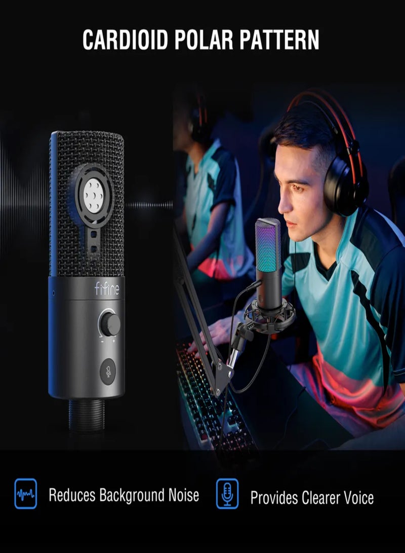 FIFINE - FIFINE Gaming PC USB Microphone, Podcast Condenser Mic with Boom Arm, Pop Filter, Mute Button for Streaming, Twitch, Online Chat, Computer Mic for PS4/5 PC Gamer Youtuber-AmpliGame- T669 Pro 3 FIFINE T669 Pro 3 FIFINE T669 Pro3 - Image 1