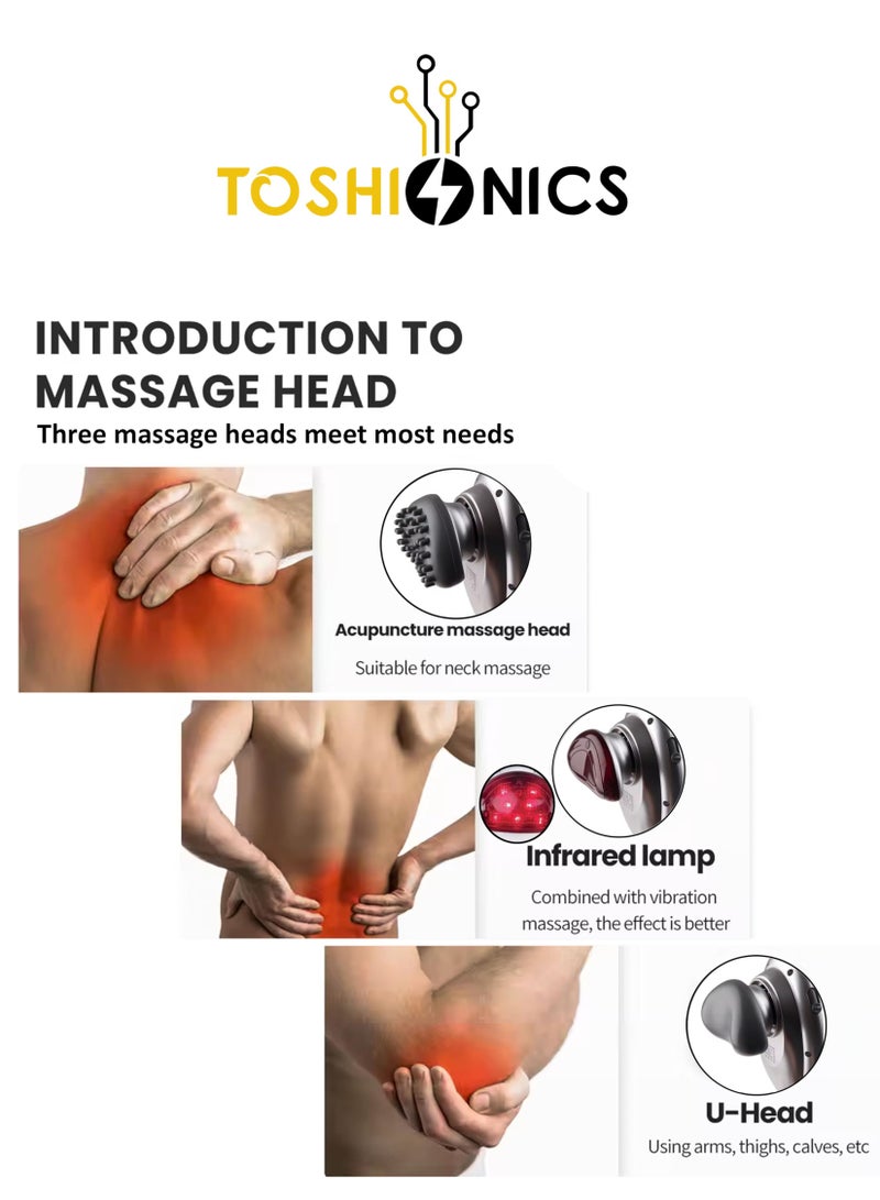 Toshionics Handheld 2 In 1 Detachable Handle Full Body Massager Infrared Heating Vibration Deep Tissue Massage Electric Percussion For Neck Shoulder Back Arms Leg Foot Calf Muscle Relax Pain Hand Tension Relief - Image 2