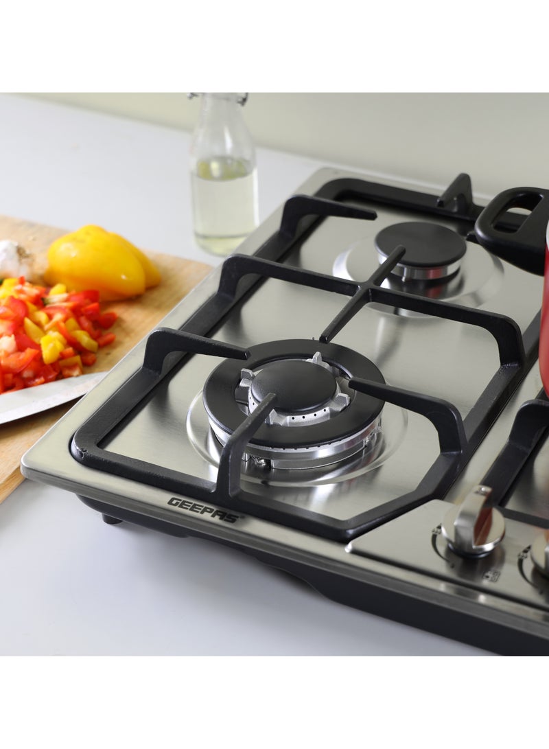 GEEPAS - Built-In Stainless Steel Gas Hob, 4 Burners with Separate Ignition, Low Fuel Consumption and Improved Flow for Efficient Heating/ Auto Impulse Ignition System GGC31051FFD Silver - Image 1