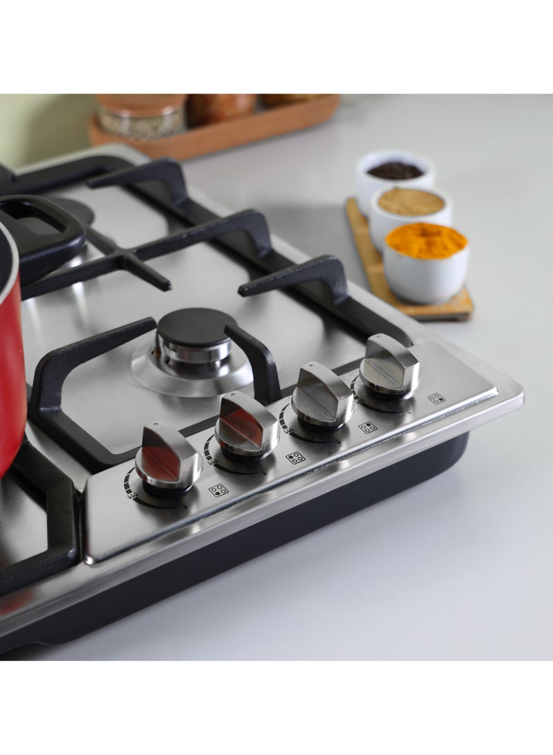 GEEPAS - Built-In Stainless Steel Gas Hob, 4 Burners with Separate Ignition, Low Fuel Consumption and Improved Flow for Efficient Heating/ Auto Impulse Ignition System GGC31051FFD Silver - Image 1