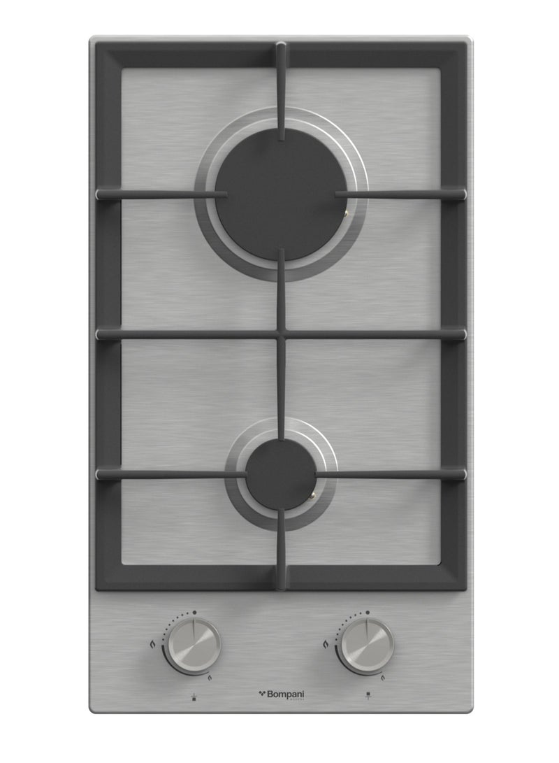 بومباني مواقد مدمجة - 2 شعلة غاز من النوع الأوروبي، جميع الشعلات من نوع Sabaf، هيكل من الفولاذ المقاوم للصدأ غير اللامع - ضمان لمدة عام من الشركة المصنعة - Image 1