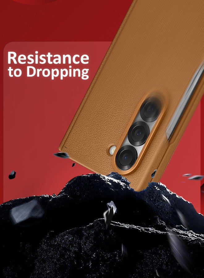 مارجون (for Samsung Galaxy Z Fold 6) Case Cover Kindsuit Leather Case Slim And Sleek Silhouette Brown - Image 4