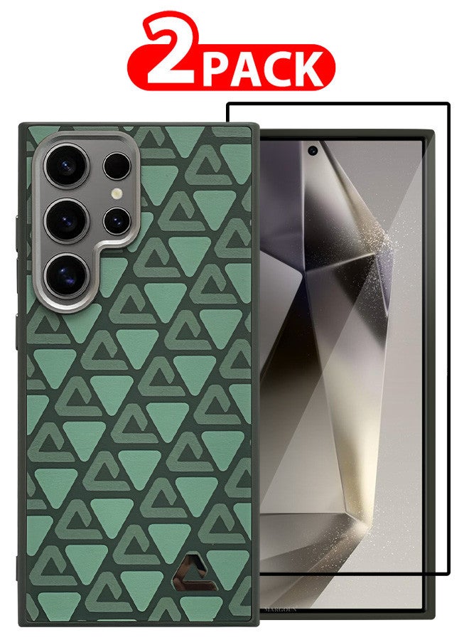 مارجون (لجهاز سامسونج جالاكسي S24 ألترا) غلاف وحامي شاشة من الجلد مع نمط مثلث، حافظة هاتف مضادة للصدمات، عبوة من 2 - Image 1