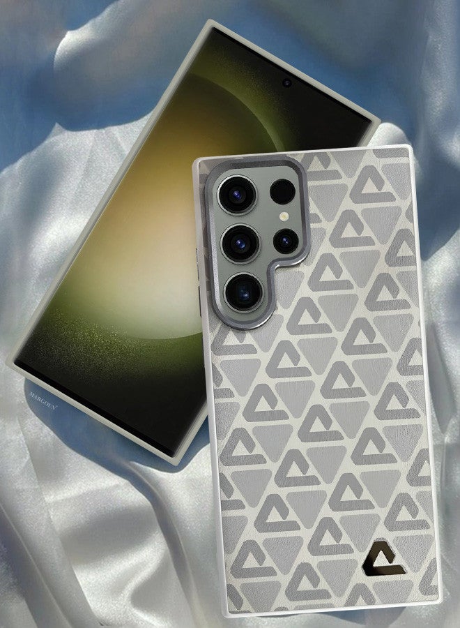 مارجون (for Samsung Galaxy S23 Ultra) Case Leather Back Cover Triangle Pattern Shockproof Protective Phone Case Light Beige - Image 1