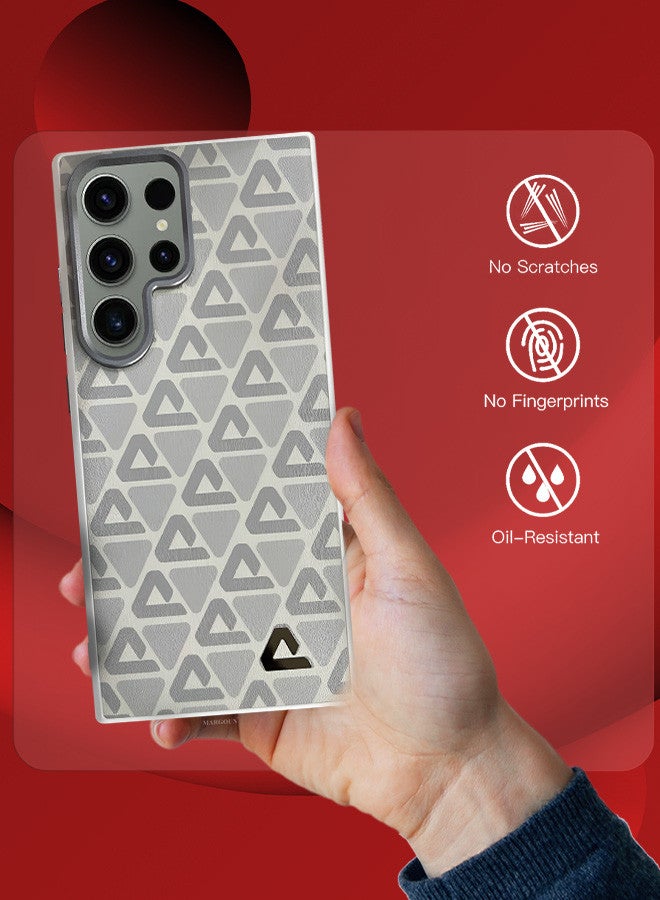 مارجون (for Samsung Galaxy S23 Ultra) Case Leather Back Cover Triangle Pattern Shockproof Protective Phone Case Light Beige - Image 4