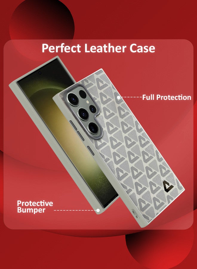 مارجون (for Samsung Galaxy S23 Ultra) Case Leather Back Cover Triangle Pattern Shockproof Protective Phone Case Light Beige - Image 2