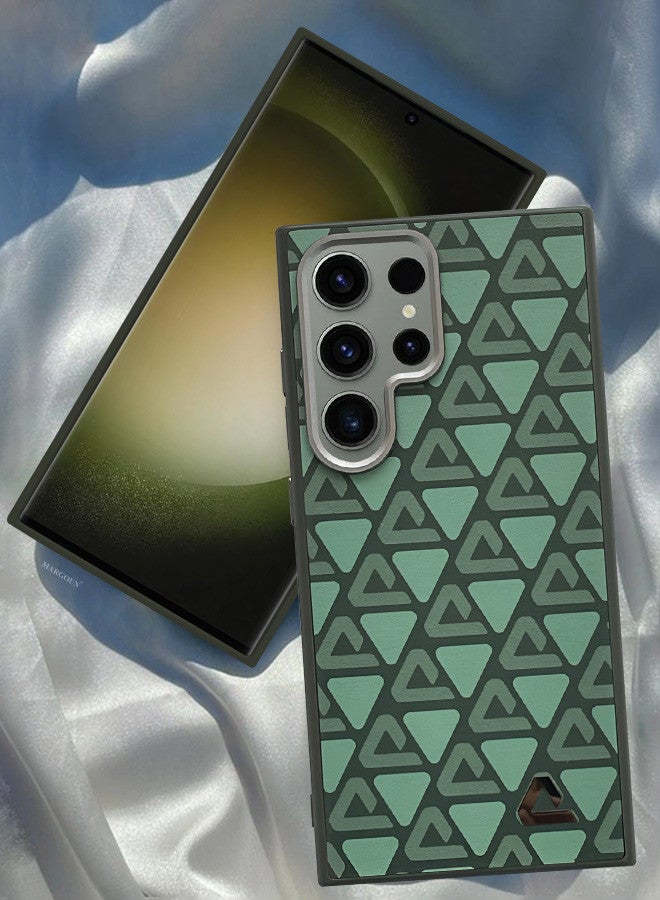 MARGOUN (for Samsung Galaxy S23 Ultra) Case Leather Back Cover Triangle Pattern Shockproof Protective Phone Case Green - Image 1