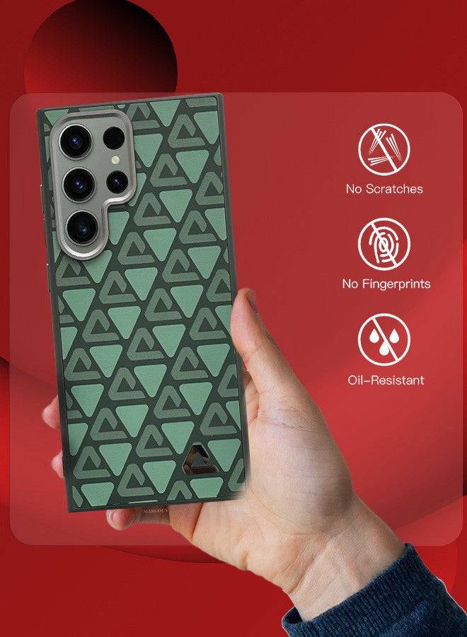 MARGOUN (for Samsung Galaxy S23 Ultra) Case Leather Back Cover Triangle Pattern Shockproof Protective Phone Case Green - Image 4