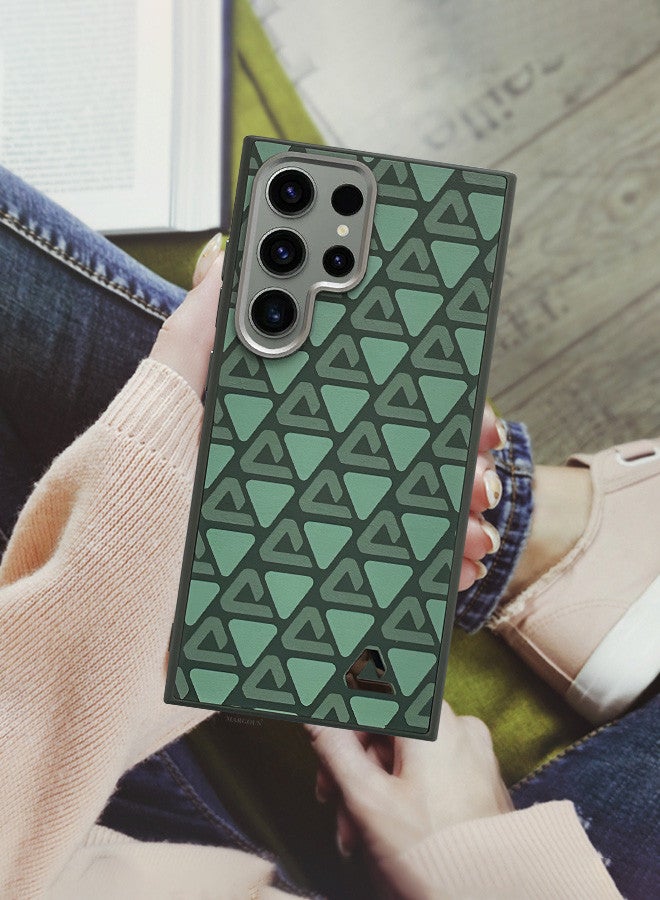 MARGOUN (for Samsung Galaxy S23 Ultra) Case Leather Back Cover Triangle Pattern Shockproof Protective Phone Case Green - Image 5