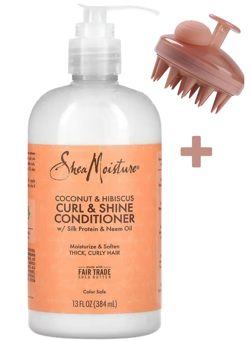 SheaMoisture Coconut & Hibiscus Curl and Shine Conditioner, 13 oz - Detangles, Restores Moisture, and Adds Shine, Sulfate-Free - Image 1
