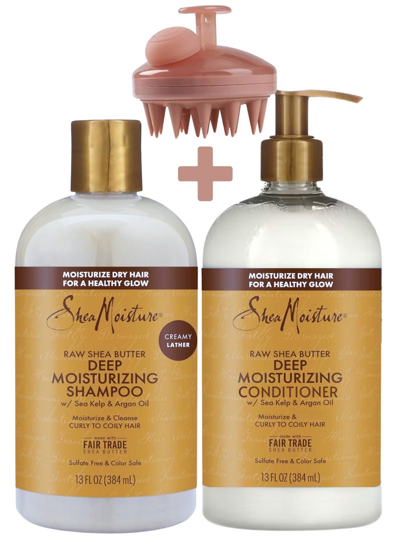 SheaMoisture Raw Shea Butter Hair Care Set - Moisture Retention Shampoo and Restorative Conditioner, 13 oz Each - Hydrates, Repairs, and Detangles, Sulfate-Free - Image 1