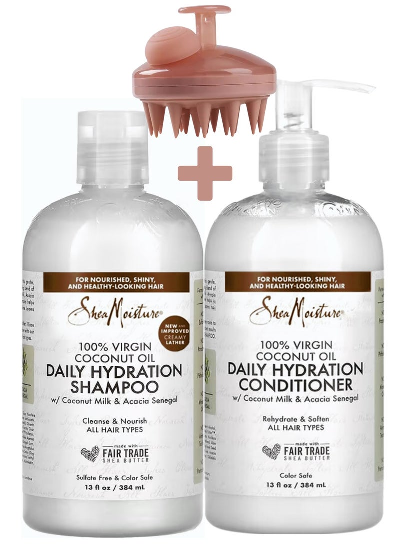 SheaMoisture 100% Virgin Coconut Oil Daily Hydration Shampoo and Conditioner Set, 13 oz Each - Moisturizes, Softens, and Detangles, Sulfate-Free - Image 1
