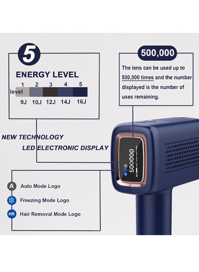 MLAY T14 Laser Painless Fast Hair Removal 3℃ Cold Compress/5-Levels/500000 Pulses Carry An Additional Bikini Lamp And Face Lamp Dark Blue - Image 3