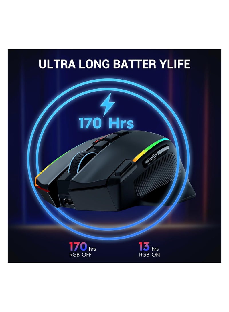 ريدراجون - ماوس ألعاب لاسلكي M915WL-RGB، ماوس مريح 16000 نقطة في البوصة مع مفتاح إطلاق سريع، 9 أزرار ماكرو، سعة طاقة متينة تصل إلى 170 ساعة وماوس سلكي/لاسلكي بإضاءة خلفية RGB لأجهزة الكمبيوتر المحمول/Mac/PC - Image 1