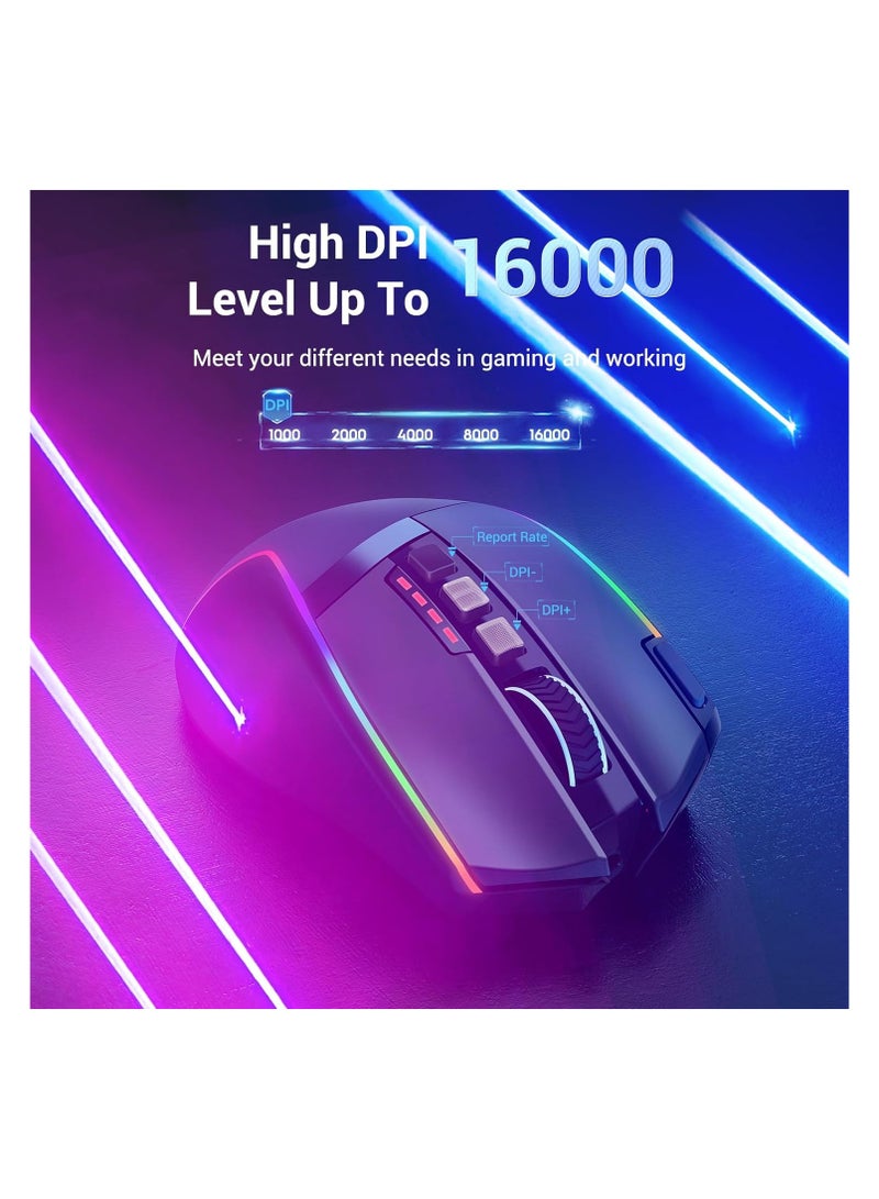 ريدراجون - ماوس ألعاب لاسلكي M915WL-RGB، ماوس مريح 16000 نقطة في البوصة مع مفتاح إطلاق سريع، 9 أزرار ماكرو، سعة طاقة متينة تصل إلى 170 ساعة وماوس سلكي/لاسلكي بإضاءة خلفية RGB لأجهزة الكمبيوتر المحمول/Mac/PC - Image 1