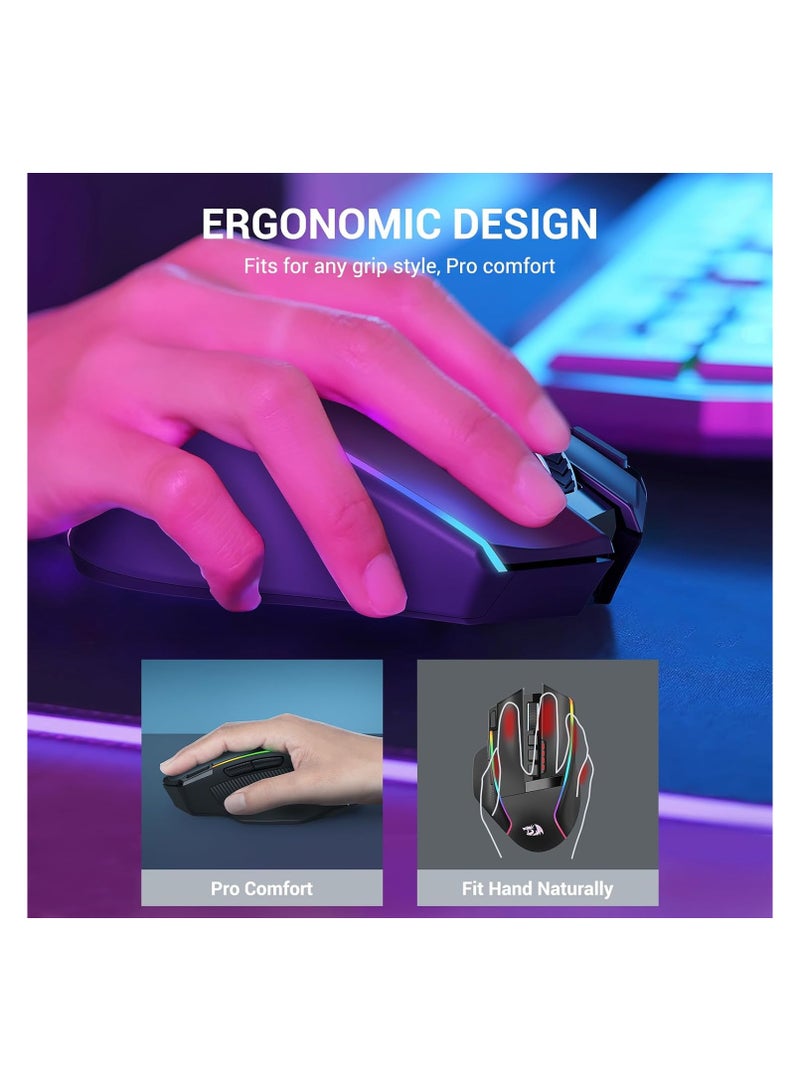 ريدراجون - ماوس ألعاب لاسلكي M915WL-RGB، ماوس مريح 16000 نقطة في البوصة مع مفتاح إطلاق سريع، 9 أزرار ماكرو، سعة طاقة متينة تصل إلى 170 ساعة وماوس سلكي/لاسلكي بإضاءة خلفية RGB لأجهزة الكمبيوتر المحمول/Mac/PC - Image 1