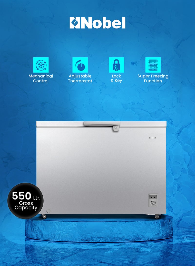 Nobel 550L Gross / 400L Net Capacity Compact Single Door Chest Freezer, R600a Refrigerant, Mechanical Control 400 L 230 W NCF550I Silver  - Image 1