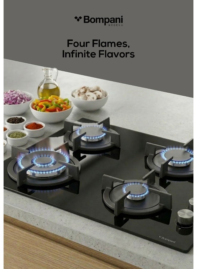 Bompani 60cm Built-In Hob,  4 Gas Euro Type Pool Burners, Sabaf Burners, Tempered Black Glass - One Year Manufacturer Warranty - BO217VFT Black - Image 3