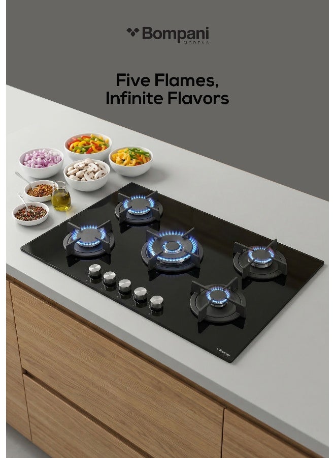 Bompani 90cm Built-In Hob, 5 Gas Euro Type Pool Burners, Sabaf Burners, Tempered Black Glass, Mechanical Control - One Year Manufacturer Warranty - BO297VFT Black - Image 3