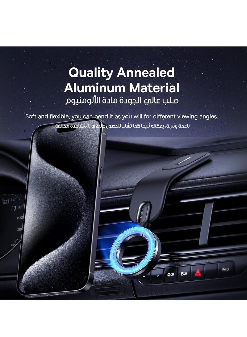 MagSafe Car Mount Detachable, Bendable Aluminum Arm Magnetic Phone Holder for Car【20N Super Strong Magnets】 Cell Phone Mount for Car Dashboard Fit iPhone 15 14 13 Pro Max Mini Mag Safe Accessories Black