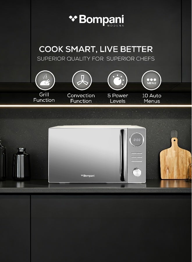 Bompani 25L Capacity Microwave Oven, Stainless Steel, Microwave, Grill & Convection Function, Mirror Finish, Digital Control, 10 Auto Menus, Child Safety Lock, 1450W - 25 L 1450 W BMO25DGS2 Silver - Image 4
