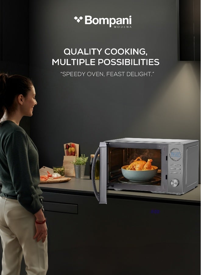 Bompani 25L Capacity Microwave Oven, Stainless Steel, Microwave, Grill & Convection Function, Mirror Finish, Digital Control, 10 Auto Menus, Child Safety Lock, 1450W - 25 L 1450 W BMO25DGS2 Silver - Image 2