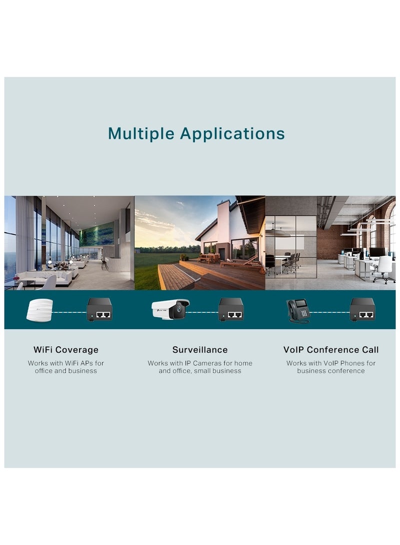 TP-LINK - TP-LINK TL-PoE160S 802.3at/af Gigabit Injector Non-PoE to PoE Adapter Supplies PoE (15.4W) or PoE+ (30W) Plug & Play Desktop/Wall-Mount Distance Up to 328 ft. UL Certified, Black BLACK - Image 1