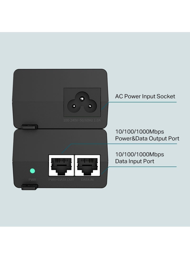 TP-LINK - TP-LINK TL-PoE160S 802.3at/af Gigabit Injector Non-PoE to PoE Adapter Supplies PoE (15.4W) or PoE+ (30W) Plug & Play Desktop/Wall-Mount Distance Up to 328 ft. UL Certified, Black BLACK - Image 1