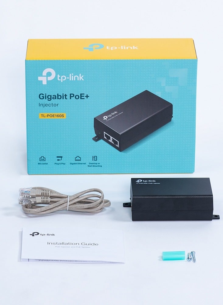 TP-LINK - TP-LINK TL-PoE160S 802.3at/af Gigabit Injector Non-PoE to PoE Adapter Supplies PoE (15.4W) or PoE+ (30W) Plug & Play Desktop/Wall-Mount Distance Up to 328 ft. UL Certified, Black BLACK - Image 1